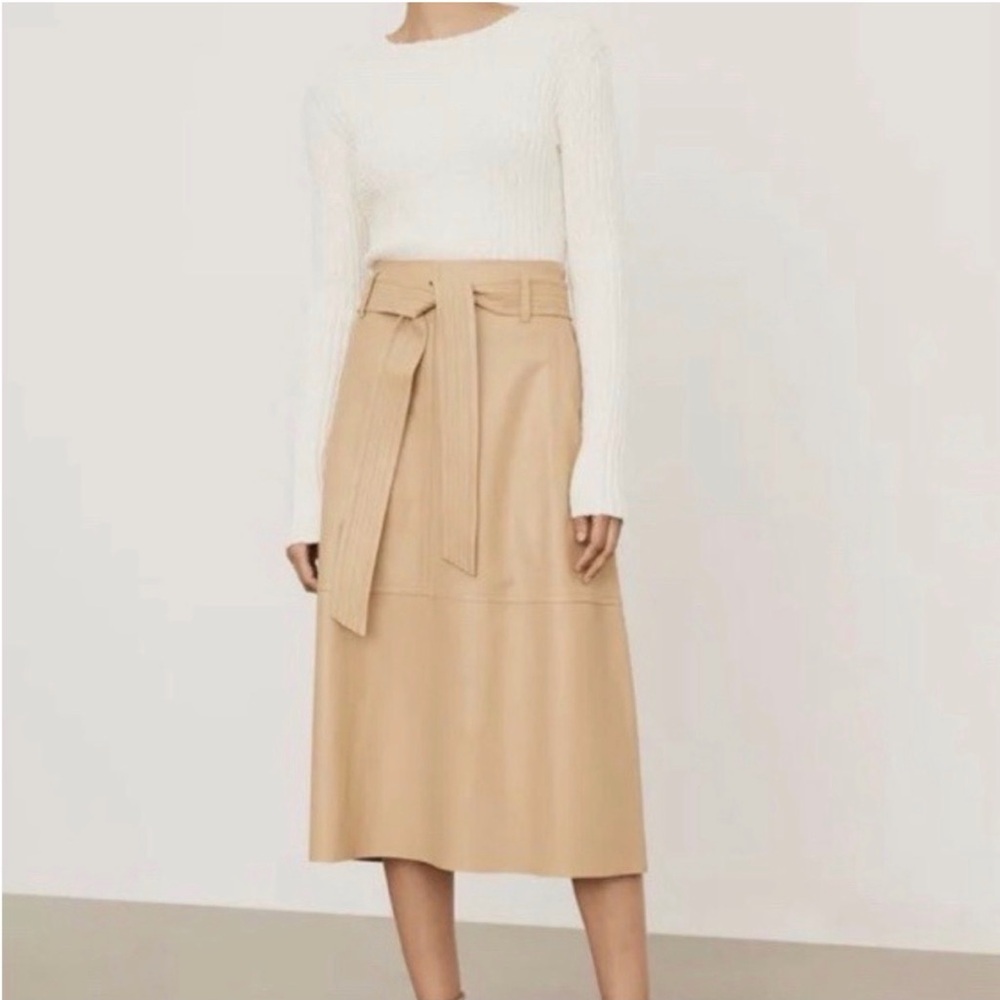 Vince leather Tie-Belt Midi Skirt in Tan size 4